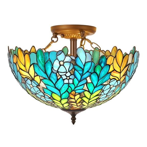 VIXNORYT 16 Inch Stained Glass Flush Mount Ceiling Light, Art Deco Lamp for Bedroom, Living Room, Indoor Lighting