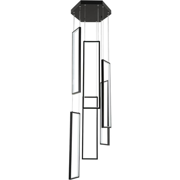 Modern Chandelier with Remote Control LED Contemporary Lighting Fixture Foyer Ceiling Light Stairs Large Pendant Lights Dimmable Rectangle Lighting Fixture Hanging Ceiling Lamp