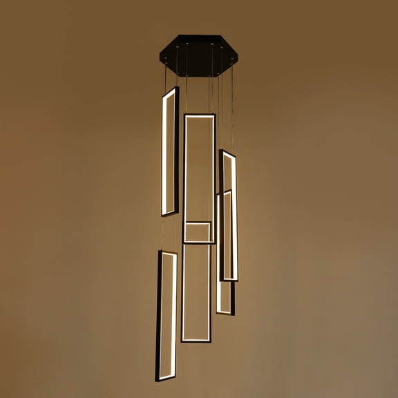 Modern Chandelier with Remote Control LED Contemporary Lighting Fixture 6 Rings 15.7*78.7in for A Bedroom, Living Room, Cafe, Store