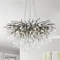 Modern Chandeliers for Dining Room 31.5in Black Crystal Chandelier for Living Room Farmhouse Tree Branch Chandelier Large Raindrop Chandelier Ceiling Light Fixture for Foyer Bedroom Kitchen Island