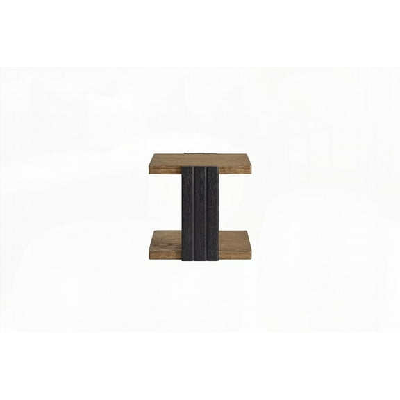Modern Channel Chairside Table with Elm Veneer Finish