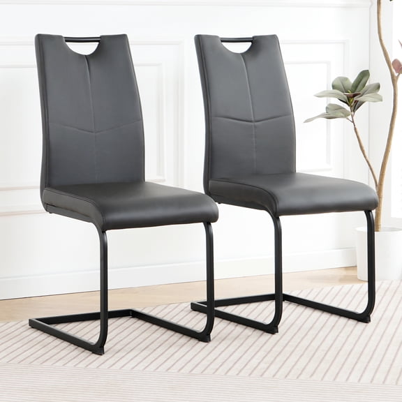 Modern Charcoal Pu Bedroom Chair Of 2 - Ergonomic Design With Metal Legs, Thick Sponge Seat, Waterproof And For Living Room, Kitchen, Dining 250lb Max Load Upholstered Kitchen (2). Style Bedroom,