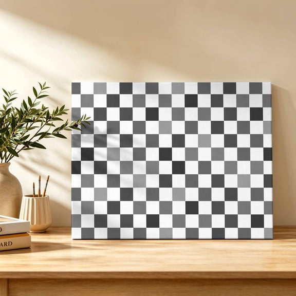 Modern Checkerboard Canvas Wall Art, Minimalist Black and White Plaid Block Wall Art Prints Artwork Framed Canvas Ready to Hang Art Pictures for Study Living Dining Room Bedroom 20" x 16"