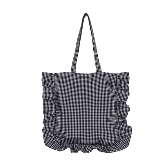 Modern Checkerboard Design Underarm Bag With Ruffle Detail Cotton Underarm Bag Functional Pockets For Essential