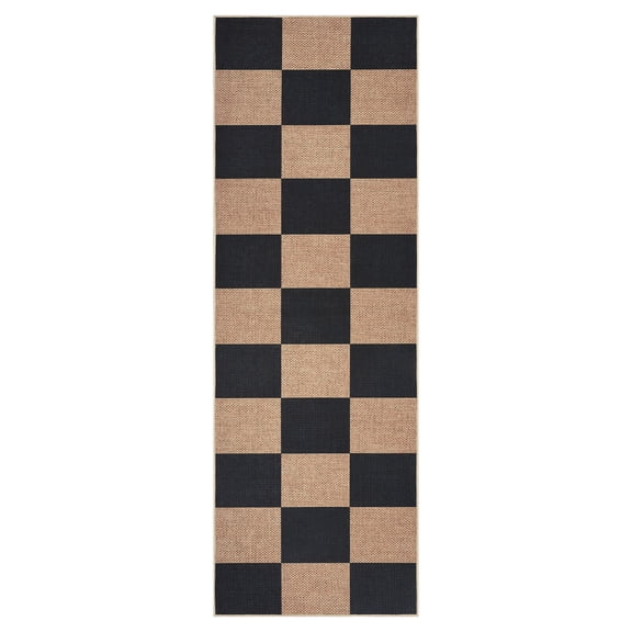 Modern Checkered Area Rug Washable Jute Carpet with Non-Slip Backing Indoor Outdoor Mark Resistant for Living Room Bedroom Kitchen Hallway – Multiple Sizes & Colors