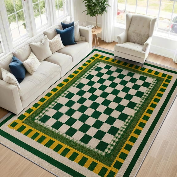 Modern Checkered Area Rugs, Geometric Grid Pattern Carpet, Washable Non Slip Low Pile Soft Rug for Living Room Bedroom Decor Mat 2x3ft