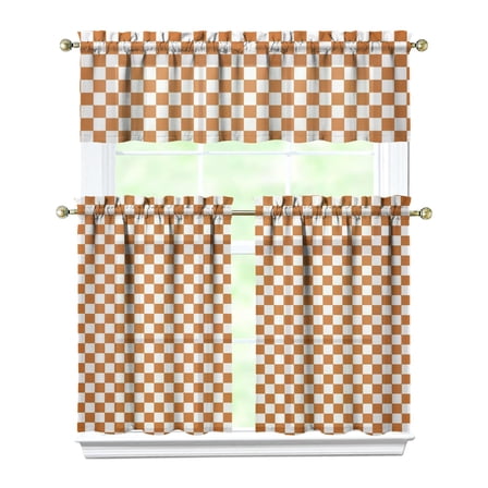 Modern Checkered Kitchen Curtains 3-Piece Set - Buffalo Plaid Tier Panels with Valance, Rod Pocket Window Treatment