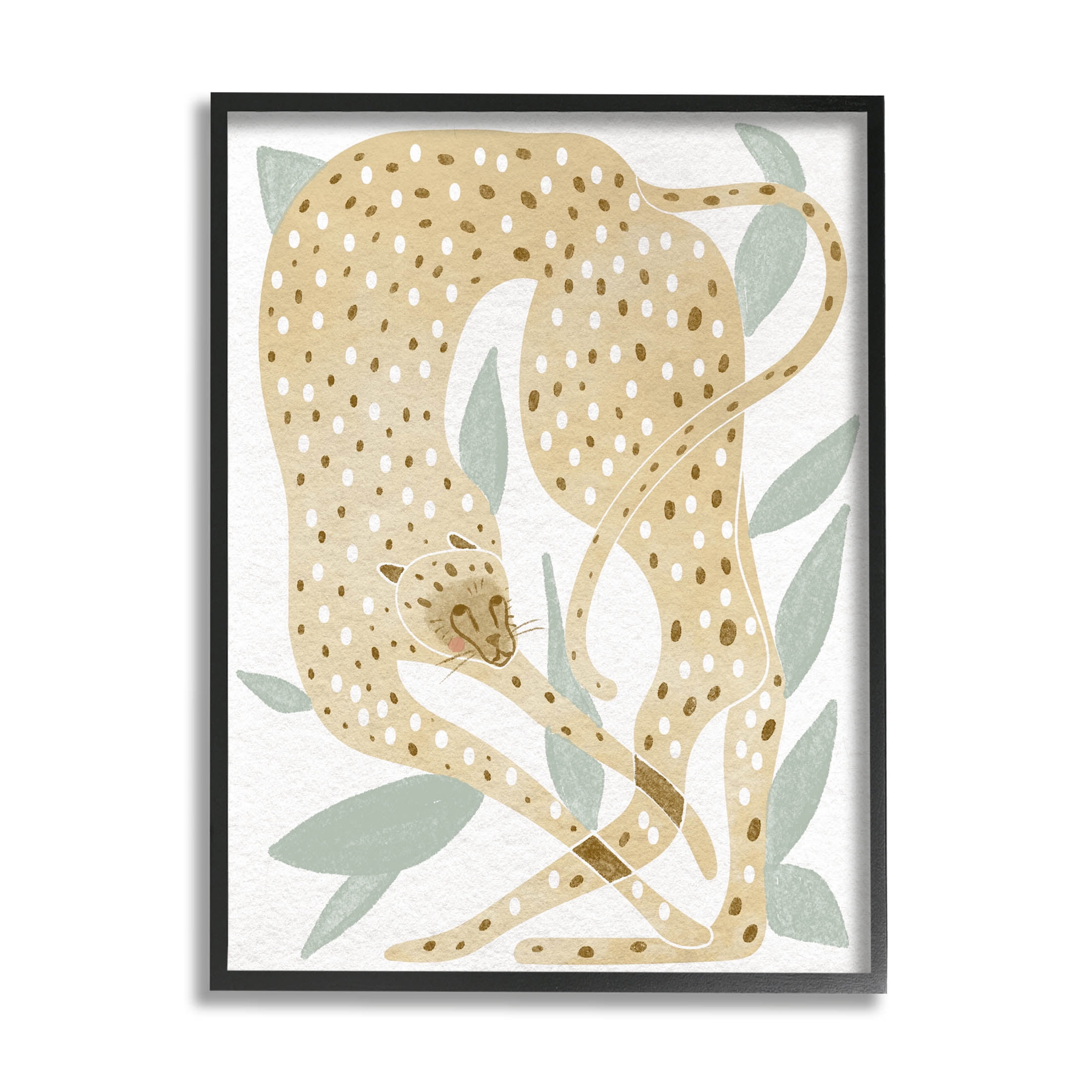 Modern Cheetah Botanical Leaves Animals & Insects Graphic Art Black Framed Art Print Wall Art