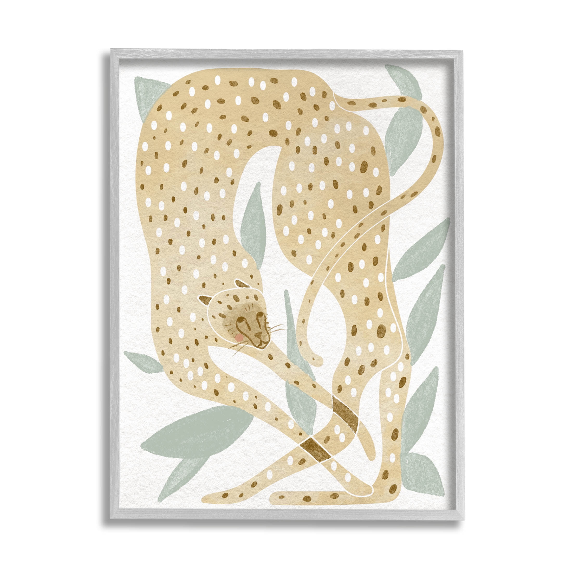 Modern Cheetah Botanical Leaves Animals & Insects Graphic Art Gray Framed Art Print Wall Art