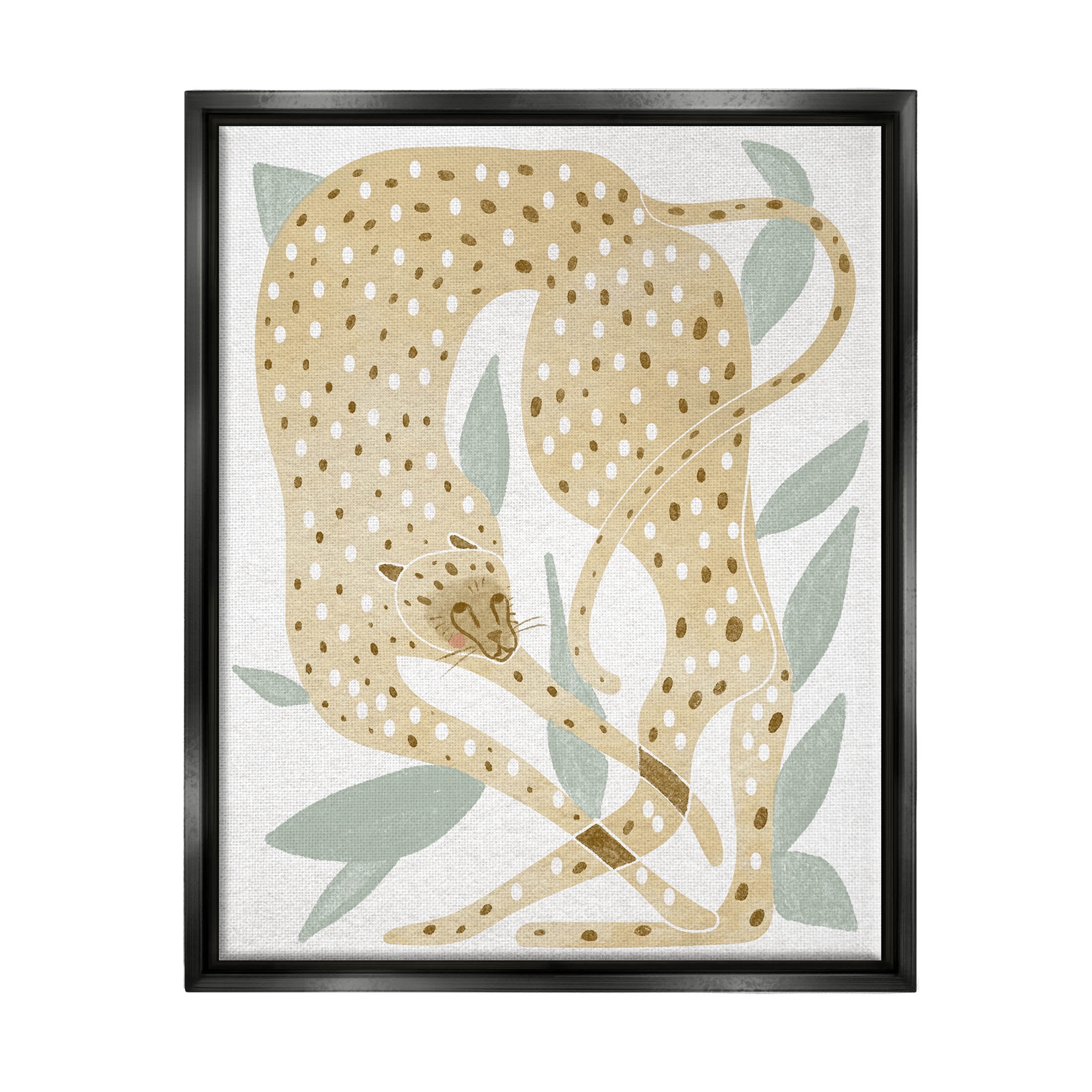 Modern Cheetah Botanical Leaves Animals & Insects Graphic Art Jet Black Framed Art Print Wall Art