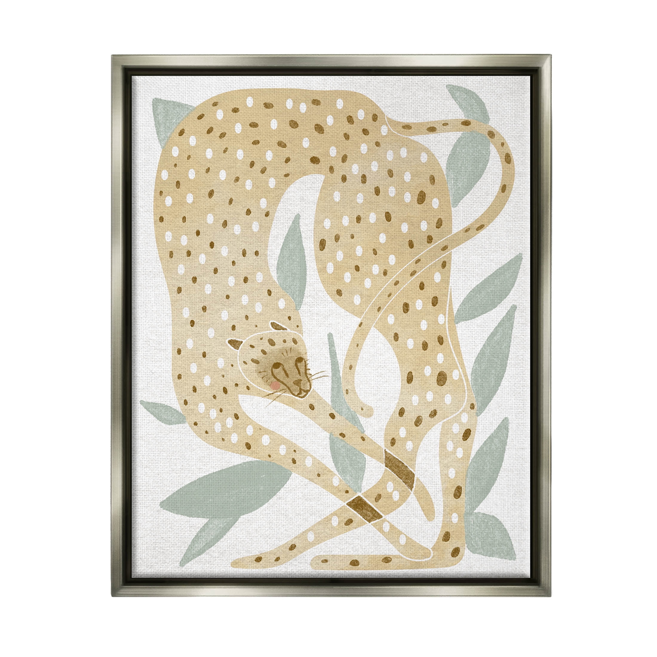 Modern Cheetah Botanical Leaves Animals & Insects Graphic Art Luster Gray Framed Art Print Wall Art