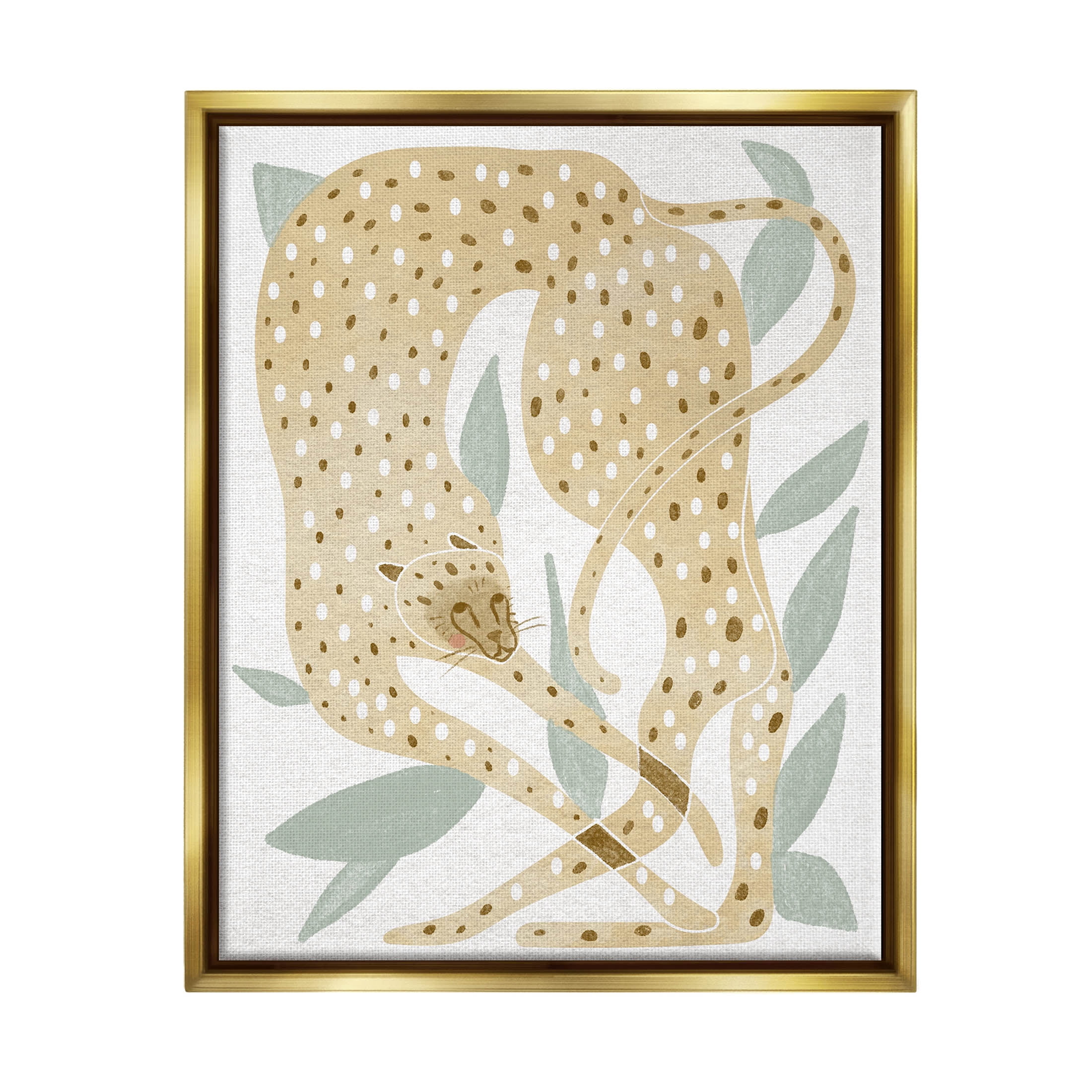 Modern Cheetah Botanical Leaves Animals & Insects Graphic Art Metallic Gold Framed Art Print Wall Art