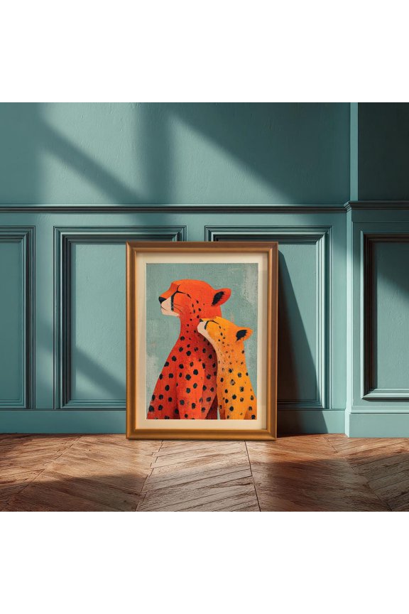 Modern Cheetah Mother Cub Wall Decor