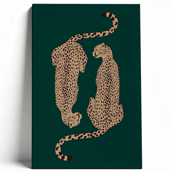 Modern Cheetah Print Framed Canvas Wall Art - Minimalist Wild Cat Illustration, Bold Emerald Green Decor For Living Room, Bedroom, Office & Luxury Home Spaces 12*18inch(30*45cm)