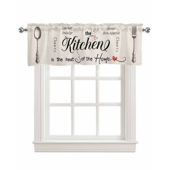 Modern Chef Linen Curtain Valance for Bedroom/Bathroom/Kitchen/Office/Living/Dining Room Window,Kitchen Family Quotations Farmhouse Beige Pocket Topper Drapes Decorative Cafe Drapery Panel 54"x18"