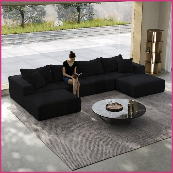 Modern Chenille 162" L-Shaped Sectional Sofa with 6 Pillows - Oversized Cloud Comfort for Living Room, No Assembly Required