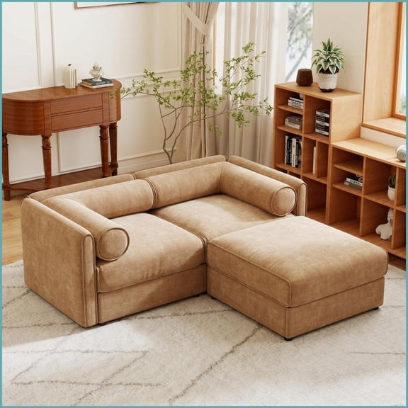 Modern Chenille 2-Seater Loveseat with Storage Ottoman for Living Room - Ergonomic Support & Stylish Comfort