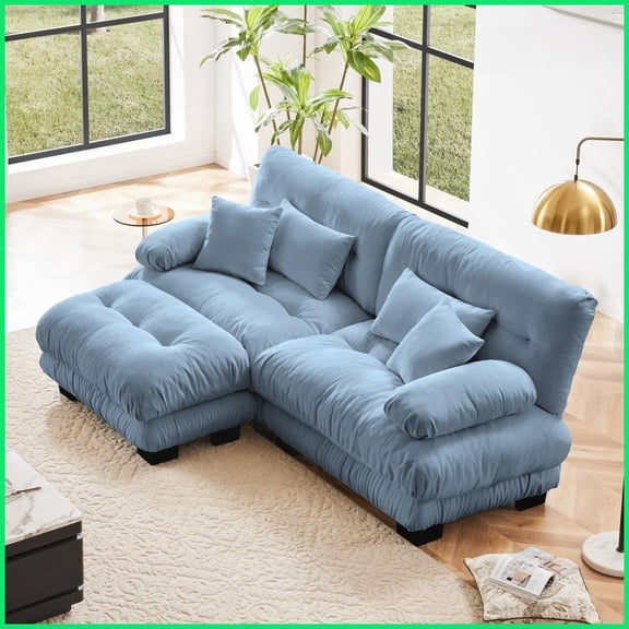 Modern Chenille 2-Seater Sectional Sofa with Convertible Ottoman for Living Room - Cloud-Like Comfort & Stylish Bolster Arms