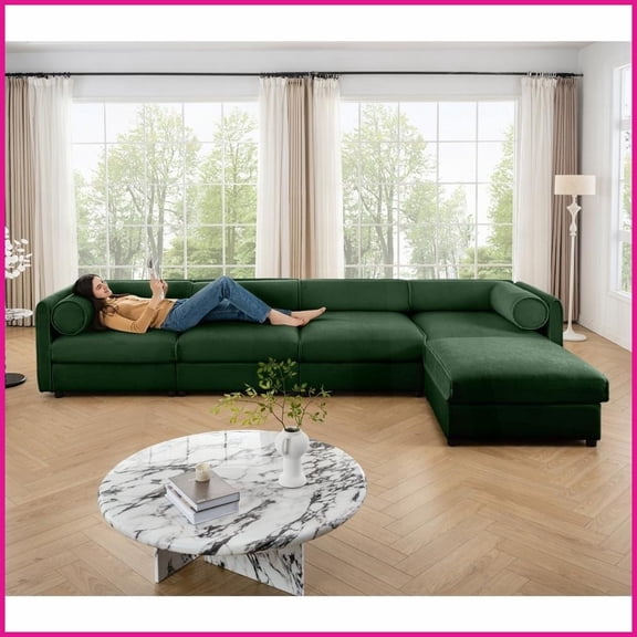 Modern Chenille 4-Seat L-Shaped Modular Sectional Sofa with Storage & Ergonomic Support for Living Room, Green