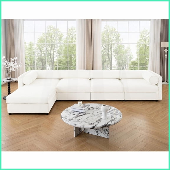 Modern Chenille 4-Seat L-Shaped Modular Sectional Sofa with Storage for Living Room - White