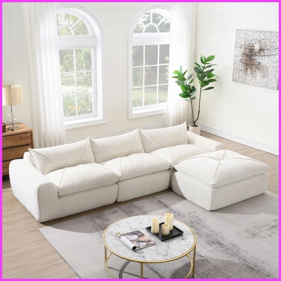 Modern Chenille 4-Seat Living Room Sofa, 116" Wide with No Assembly Required & Free Combination Design