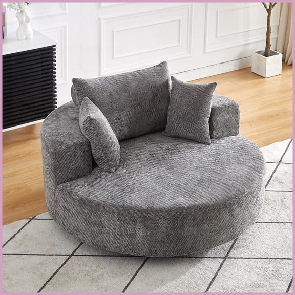 Modern Chenille 55'' Single Swivel Chair Fluffy Foam Sleeper for Living Room, Bedroom & Lounge