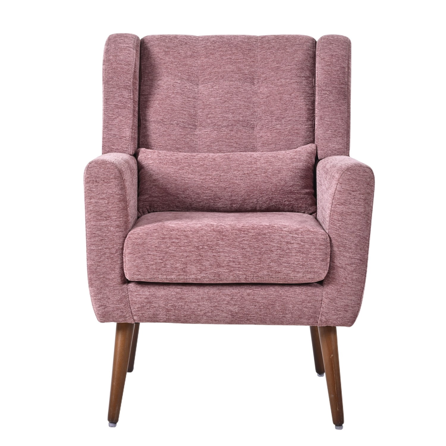 Modern Chenille Accent Chair with Pillow, Upholstered Armchair with Solid Wood Legs, Ergonomic Lounge Chair for Living Room, Bedroom, Reading Room, Small Space, Dark Purple