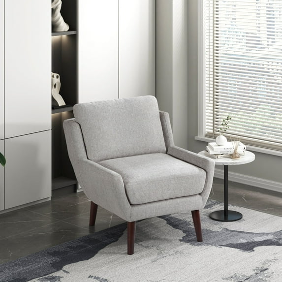 Modern Chenille Accent Chair with Solid Wood Espresso Legs & Removable Cushion Covers – Durable High-Density Foam Lounge Seating for Living Room Bedroom Office in Gray