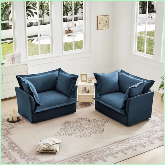Modern Chenille Armchair Set of 2 - Deep Seat Accent Chairs with Removable Covers for Living Room & Bedroom