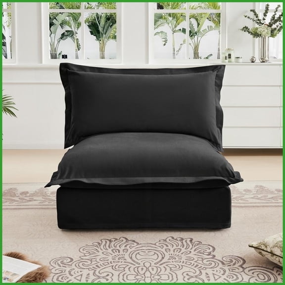 Modern Chenille Armless Sofa with Removable Covers - Black for Living Room