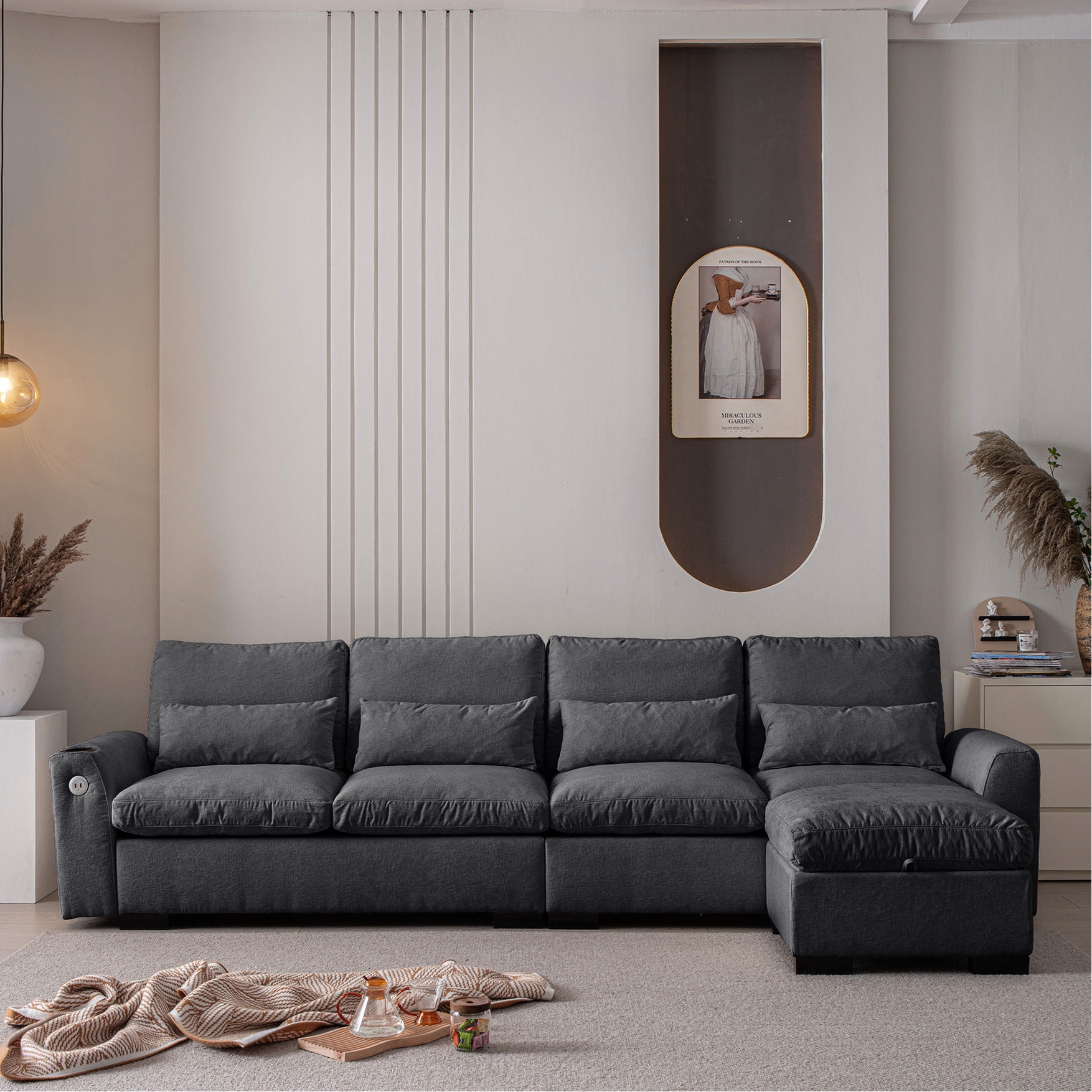 Modern Chenille Design - Ottoman with Hidden Storage - Living Room ...