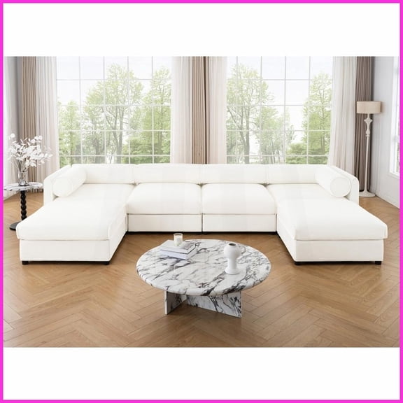 Modern Chenille Extra Large U-Shaped Modular Sectional Sofa with Storage for Living Room, White