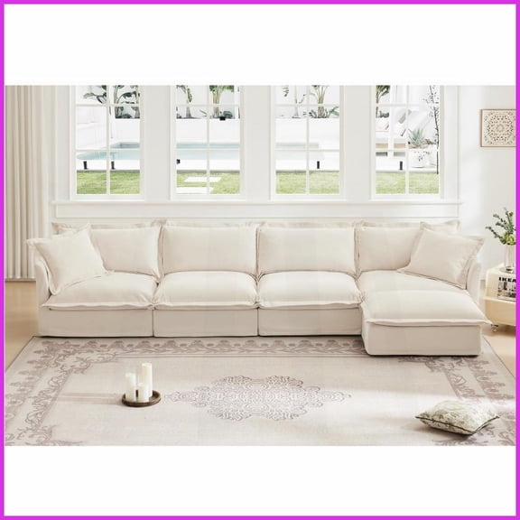 Modern Chenille L-Shape 4-Seater Sectional Sofa for Living Room, Removable Cover & Deep Seat Comfort