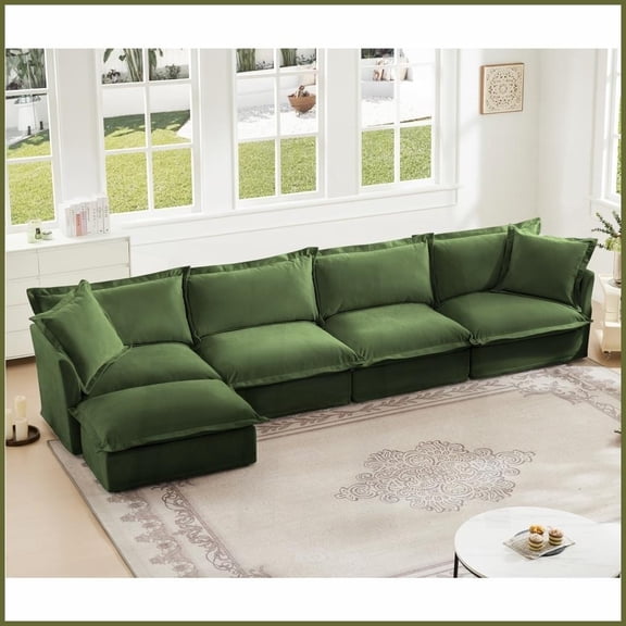 Modern Chenille L-Shaped 4-Seater Sectional Sofa with Removable Covers & Pillows - Ideal for Living Room, Green