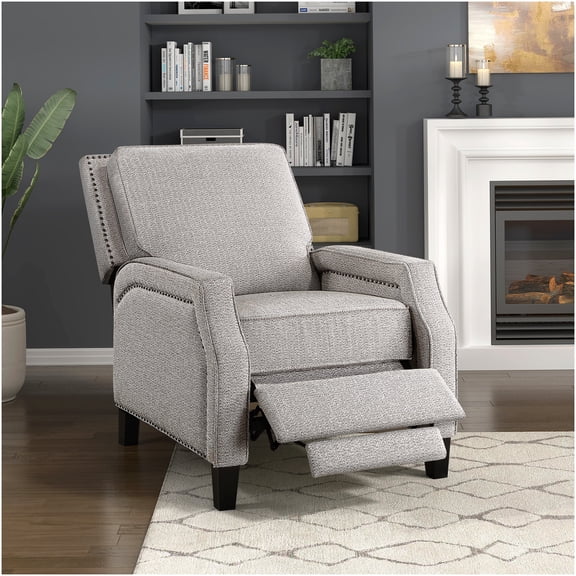 Modern Chenille Push-Back Recliner Chair - Beige Brown Transitional Self-Reclining Motion Seat for Living Room
