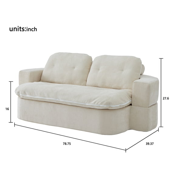 Modern Chenille Sleeper Sofa Bed - No Assembly Required, Converts to Quilt & Mattress, Ergonomic Curved Design, Cream, 78.74" for Living Room & Small Spaces