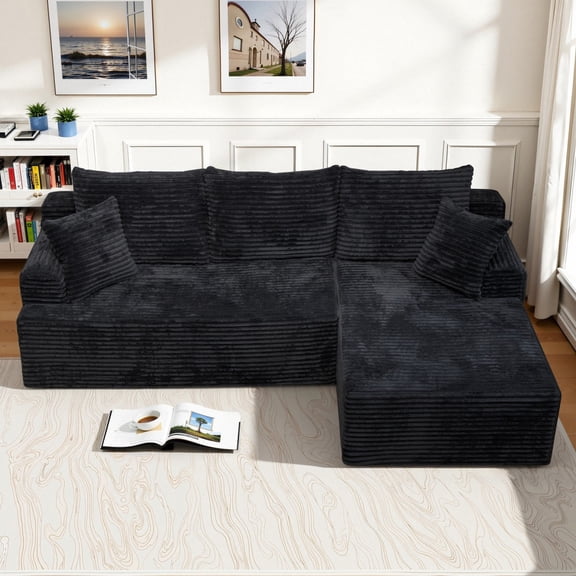Modern Chenille Soft Cushion Combination Sofa Set, Modular L - Shaped Combination Living Room Sofa Set, Free - Combination Living Room And Tatami Room Sofa (side Chaise Longue)Black
