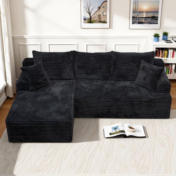 Modern Chenille Soft Cushion Combination Sofa Set, Modular L - Shaped Combination Living Room Sofa Set, Free - Combination Living Room And Tatami Room Sofa (side Chaise Longue)Black