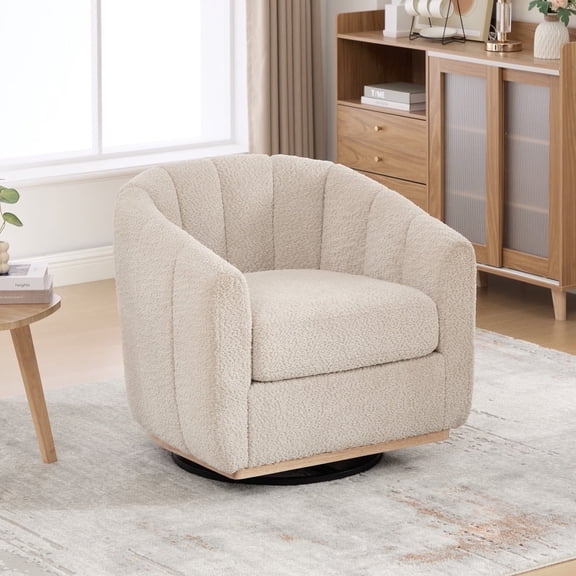 Modern Chenille Swivel Barrel Chair with Metal Base, 360° Rotation, Tufted Pumpkin-Shape Design – Stylish Accent Chair for Any Room