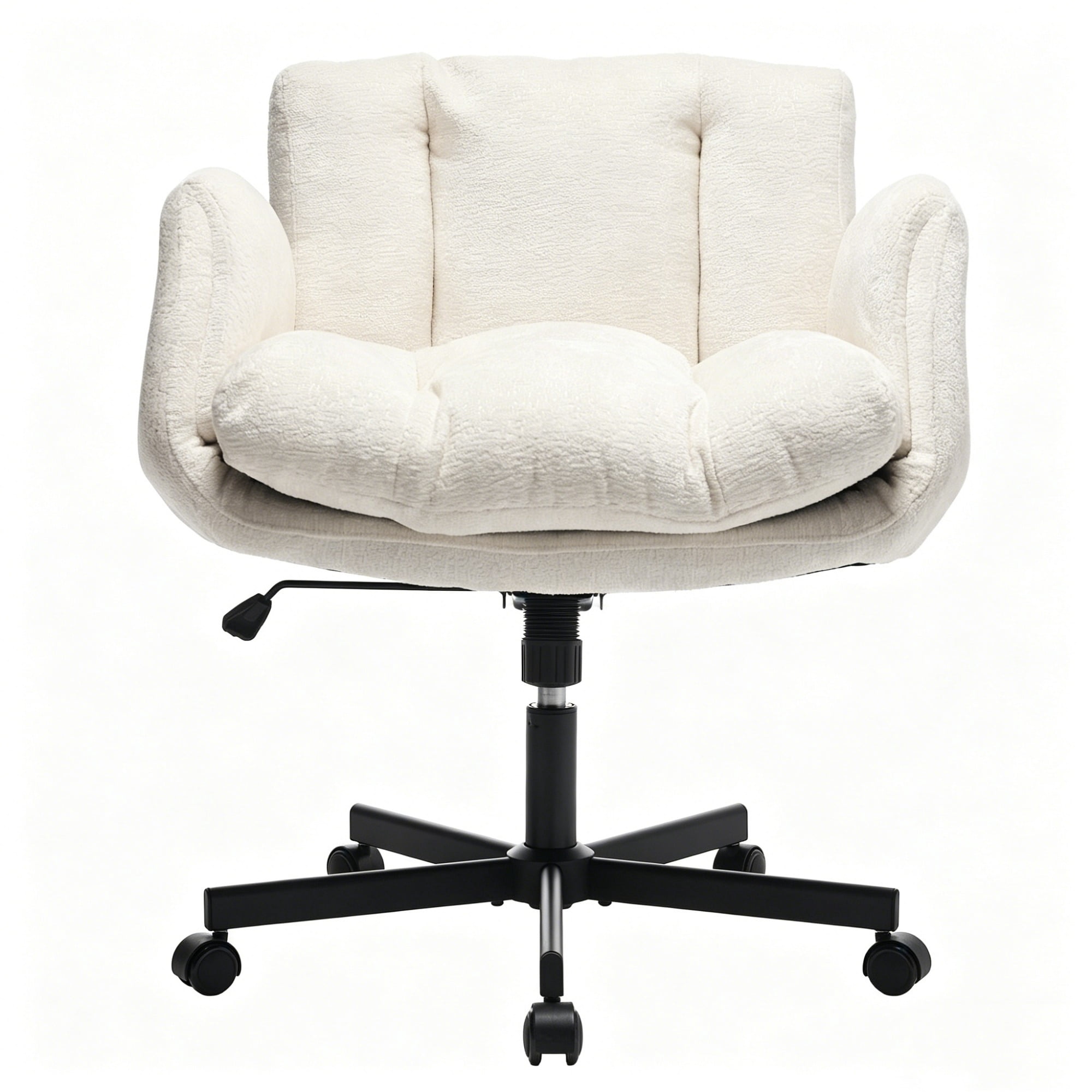 Modern Chenille Swivel Office Chair: Height-Adjustable Task Chair with Convertible Multi-Position Armrests, Comfortable Double-Cushioned Desk Chair for Home