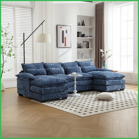 Modern Chenille U-Shape Sectional Sofa – 110” Spacious Living Room Couch with Durable Hardwood Frame