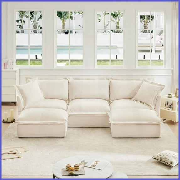Modern Chenille U-Shape Sectional Sofa – 3-Seater Deep Seat with Removable Covers for Living Room & Apartment