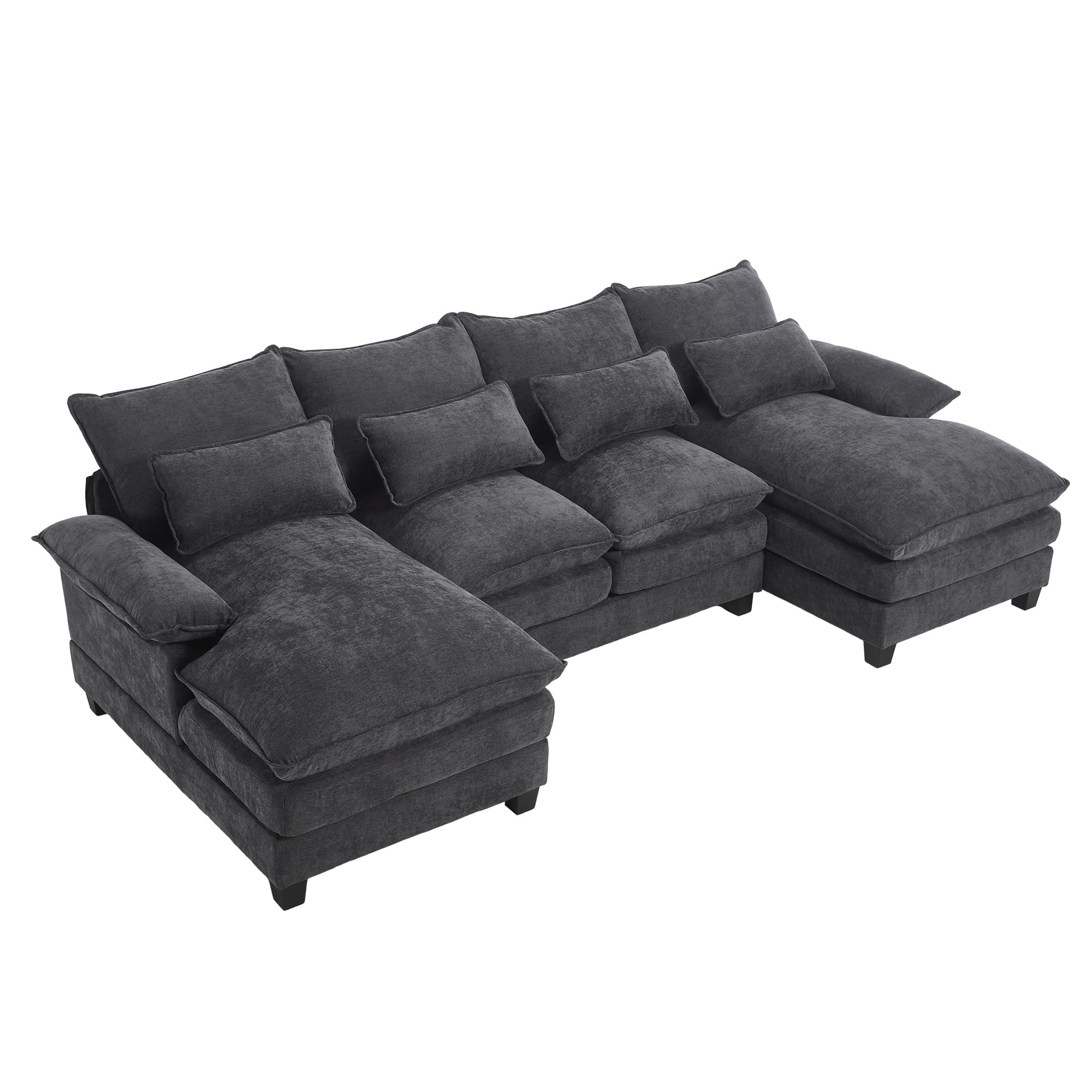Modern Chenille U Shaped Cloud Couch with Double Chaise for Living Room ...