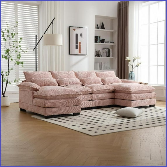 Oversized 4-Seater U-Shaped Chenille Sectional Sofa – Solid Wood Frame, Living Room Ready | Chenille | Cushion Back | Wood
