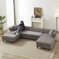 thumbnail image 1 of Modern Chenille U-shaped , 135.5", Pull Point Style, 2 Chaise Longue Seats, Pillows, Wooden Feet For Projection Room 3 Piece With Two Seats & Foam Filler - Living Room, Bedroom, Lounge Grey, 1 of 6