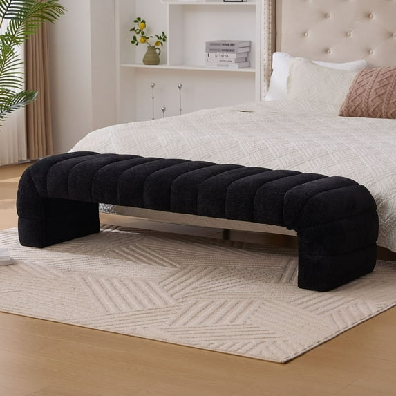 Modern Chenille Upholstered Armless Bench, 69.7" Wide Storage Ottoman for Living Room and Bedroom,