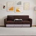thumbnail image 1 of Modern Chenille Upholstered Sofa with Coffee Table and Drawers, Multifuntional Double Armrests Couches, 3-Seat Sofa for Living Room, Apartment, Office, Studio, Furniture Set, Brown, 1 of 6