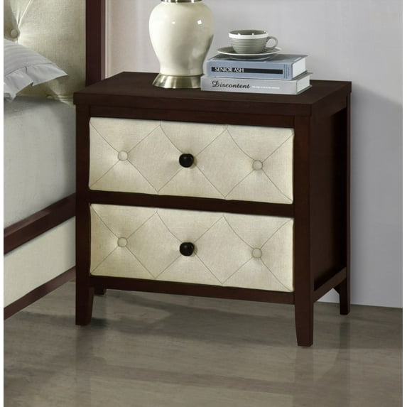 Modern Cherry Espresso Nightstand – 2 Drawers, MDF/Birch Veneer