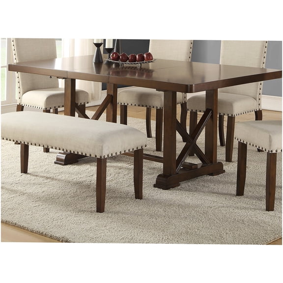 Modern Cherry Finish Dining Table with Extension Leaf, X-Base Design, Rubberwood and MDF Construction for Dining Room