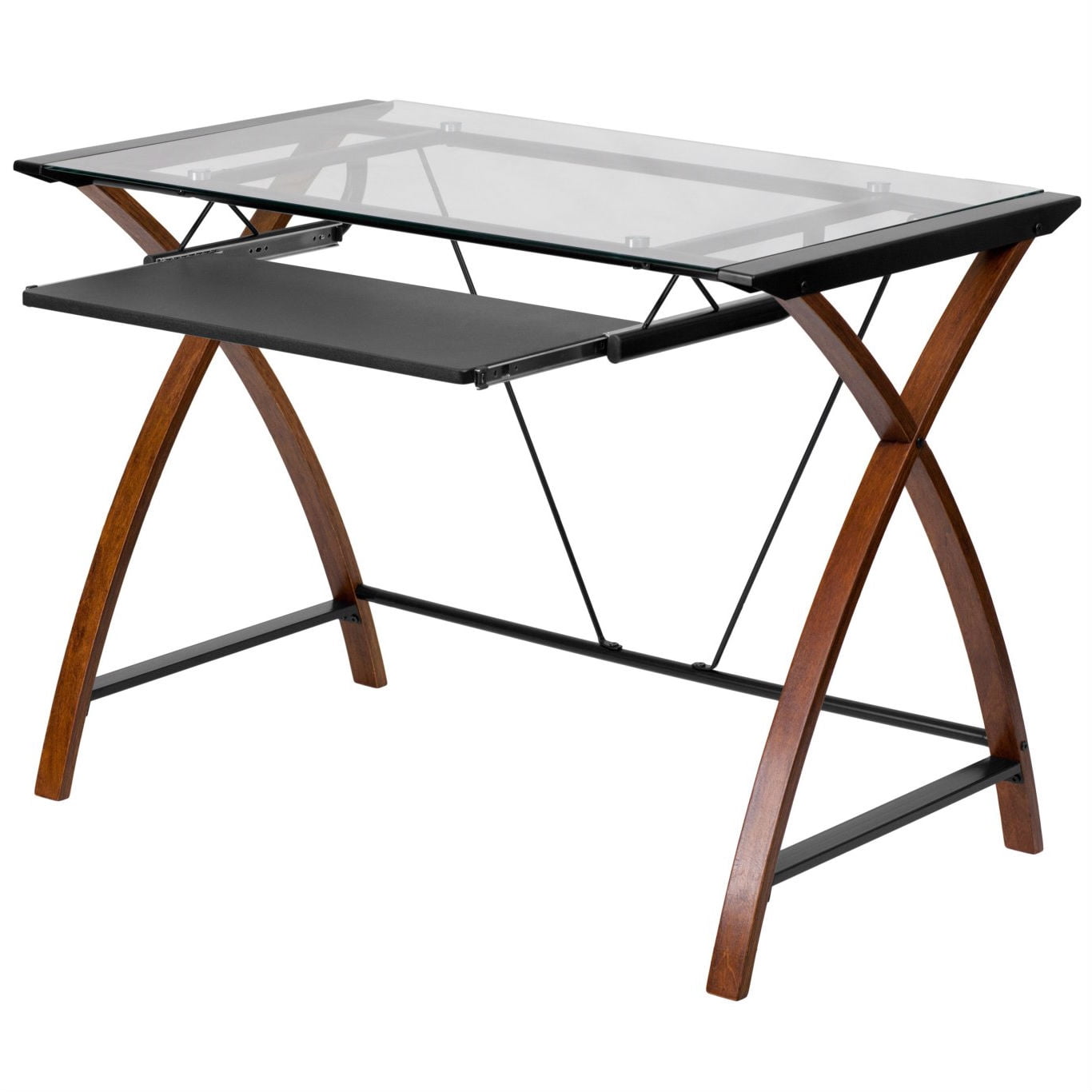 Cherry and Black Glass Computer Desk with Keyboard Tray